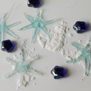 Glass star suncatcher or ornament, aqua color, recycled bottles,upcycled glass,3"