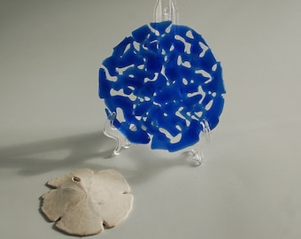 Upcycled glass Lacy plate or sun catcher made from dark blue recycled bottles