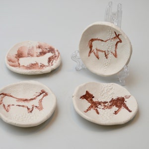 Assorted tiny bowls with cave paintings, porcelain,handmade Paleo pottery, 2-3&quot;
