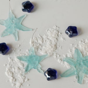 Glass star suncatcher or ornament, aqua color, recycled bottles,upcycled glass,4"