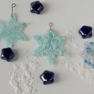 Recycled Glass Star Ornament: Aqua Blue Upcycled Decor