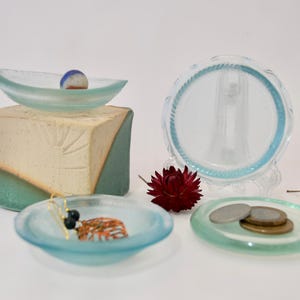 Sea Glass Ring Dish: Recycled Aqua Blue Glass, Small Jewelry Holder