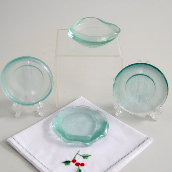 Assorted sea glass ring dishes, aqua blue, small recycled glass dishes 2-3"