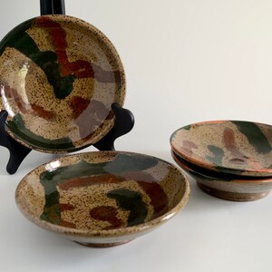 Camouflage pottery bowls,hand thrown stoneware, dinner dishes
