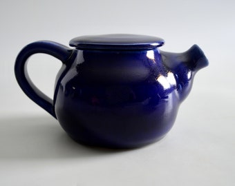 Teapot hand thrown porcelain in cobalt blue glaze