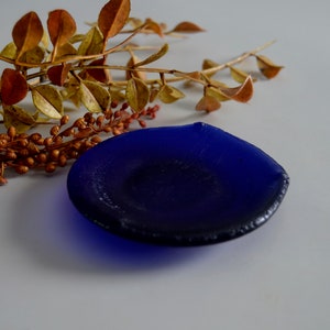 Glass ring dish or soap dish,cobalt blue recycled glass dish, 3.5 image 9
