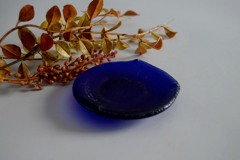 Glass ring dish or soap dish,cobalt blue recycled glass dish, 3.5 image 9