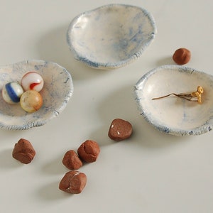 Assorted tiny bowls, blue and white clouds, porcelain,handmade 2-3&quot; wide