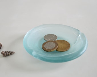 Jabonera de vidrio reciclado: Jabonera azul verdosa pálida (9,5 cm)