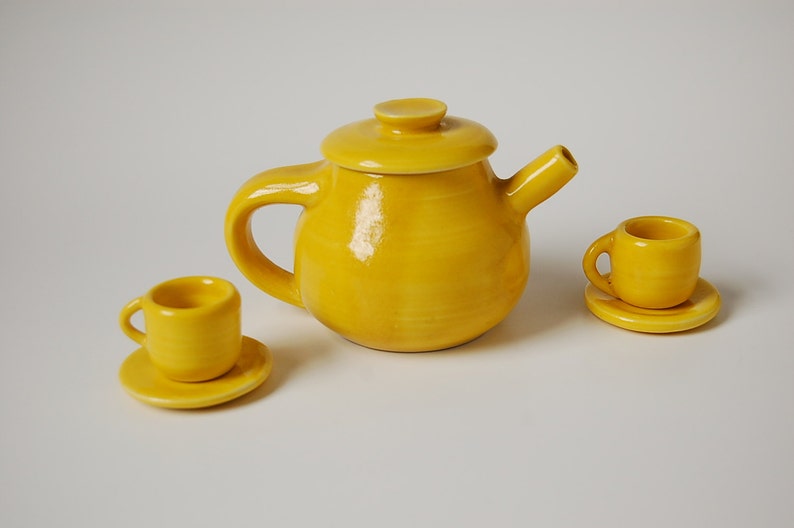 Childs Toy Mini Tea Set Hand Thrown Porcelain in Yellow Glaze Etsy