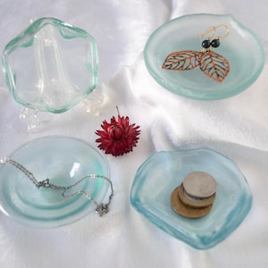 Sea Glass Ring Dish: Recycled Aqua Blue Glass, Small Jewelry Holder