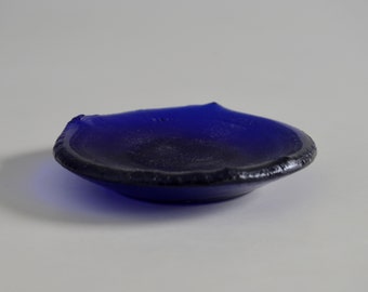 Glass ring dish or soap dish,cobalt blue recycled glass dish, 3.5"