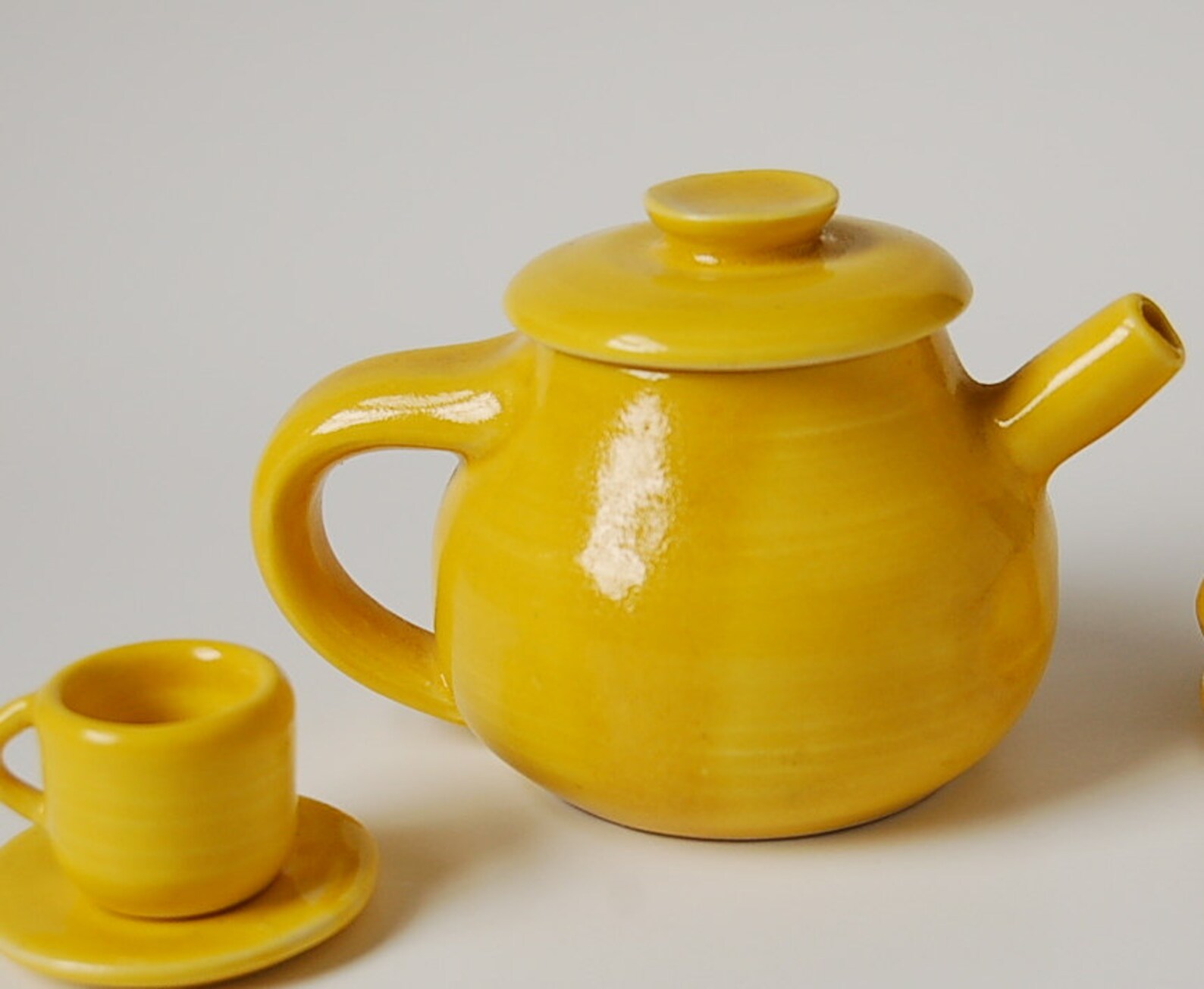 Childs Toy Mini Tea Set Hand Thrown Porcelain in Yellow Glaze Etsy