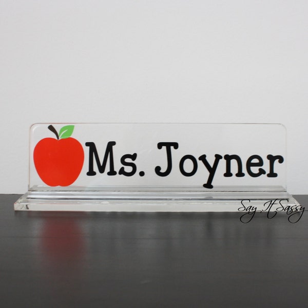 Personalized Desk Name Plate, Teacher Gift, Apple Nameplate, Teacher Appreciation, Desk Accessory, Acrylic Name Plate, Desk Decor