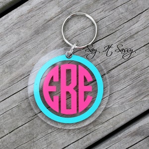 Circle Monogram Keychain, Acrylic Keychain, Personalized Key Chain, Personalized Keychain, Monogrammed Keychain, Round Keychain