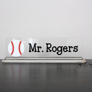 Personalized Desk Name Plate, PE Teacher, Nameplate, Male Teacher Gift, Sports Desk Accessory, Baseball, Football, Hockey, Soccer