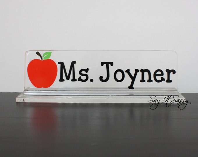 Personalized Desk Name Plate, Teacher Gift, Apple Nameplate, Teacher Appreciation, Desk Accessory, Acrylic Name Plate, Desk Decor