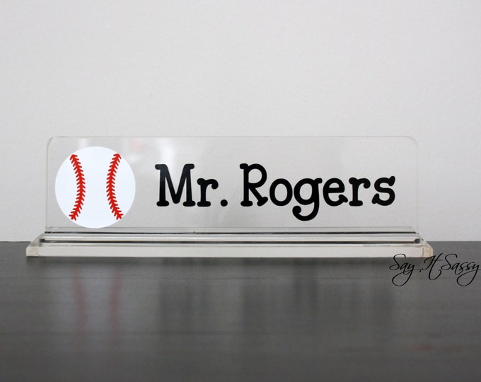 Personalized Desk Name Plate, PE Teacher, Nameplate, Male Teacher Gift, Sports Desk Accessory, Baseball, Football, Hockey, Soccer