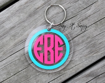 Circle Monogram Keychain, Acrylic Keychain, Personalized Key Chain, Personalized Keychain, Monogrammed Keychain, Round Keychain