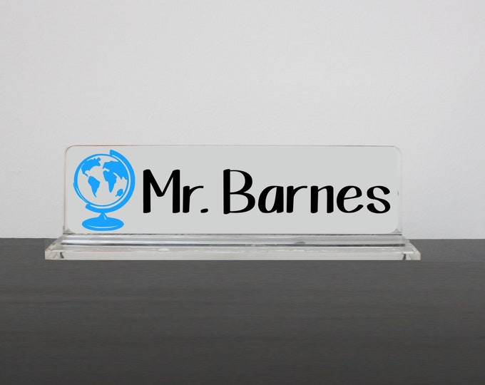 Personalized Desk Name Plate, Social Studies Teacher, Nameplate, Teacher Gift, History Teacher Desk Accessory, Globe Name Plate