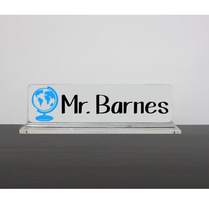 Personalized Desk Name Plate, Social Studies Teacher, Nameplate, Teacher Gift, History Teacher Desk Accessory, Globe Name Plate
