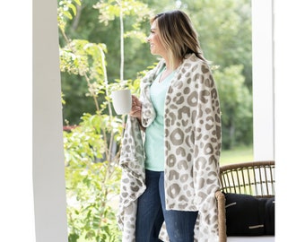 Leopard Monogrammed Blanket, Personalized Plush Blanket, Natural Leopard Throw, Neutral Leopard Throw Blanket