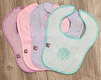 Seersucker Bib, Baby Bib, Seersucker Baby Bib, Monogram Bib, Baby Gift, Personalized Baby Bib, Baby Blue Bib,  Pink Bib, Lavender Bib