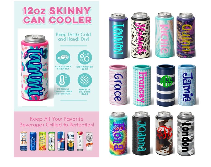 Skinny Can Cooler, Skinny Can Hugger, Personalized Can Cooler, SWIG Can Cooler, Stainless Steel, Leopard Can Cooler, SWIG Slim Can Cooler