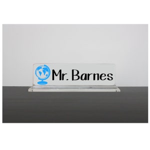 Personalized Desk Name Plate, Teacher Gift, Apple Nameplate, Teacher Appreciation, Desk Accessory, Acrylic Name Plate, Desk Decor Globe