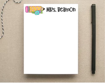 Teacher Personalized Note Pad - Floral Pencil