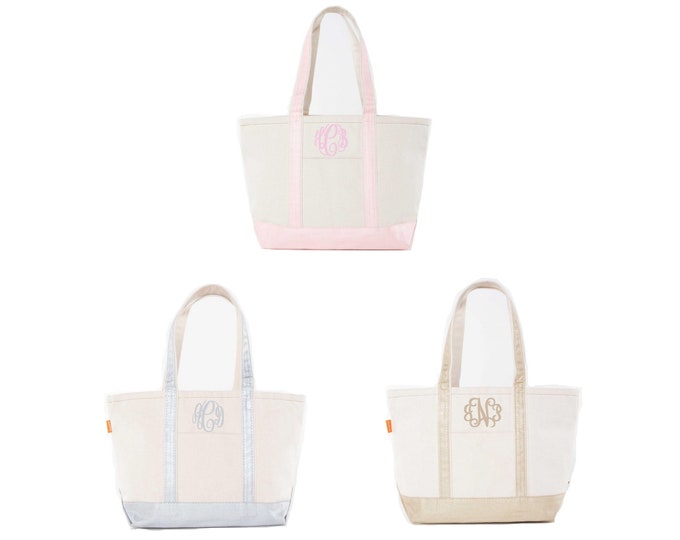 Silver CanvasTote,  Metallic Canvas Tote, Medium Tote with Zipper Top, Monogrammed Tote Bag, Gold Canvas Tote, Pink Canvas Tote