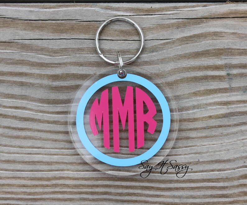 Circle Monogram Keychain Acrylic Keychain Personalized Key Etsy