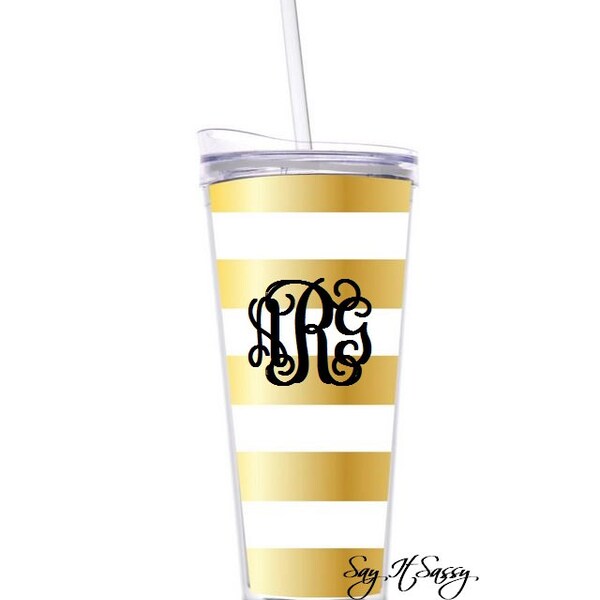 Personalized Gold Foil Striped 22oz Tumbler