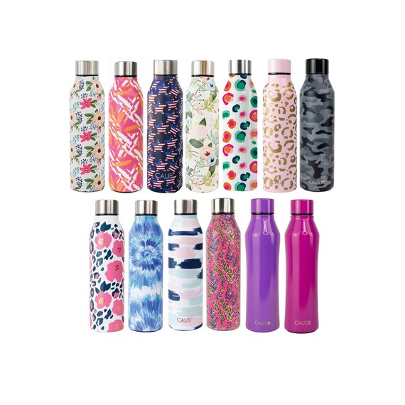 Slim Metal Floral Water Bottle With White and Purple Floral