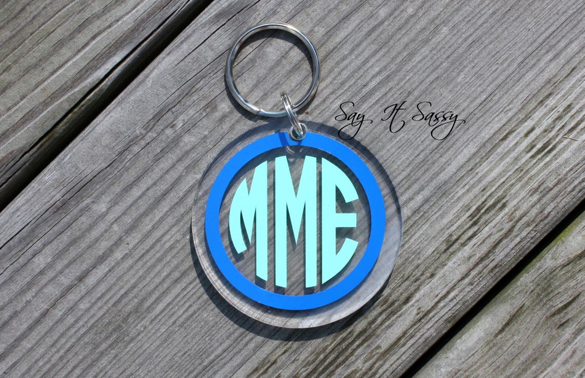 Circle Monogram Keychain Round Acrylic Personalized Key Chain | Etsy