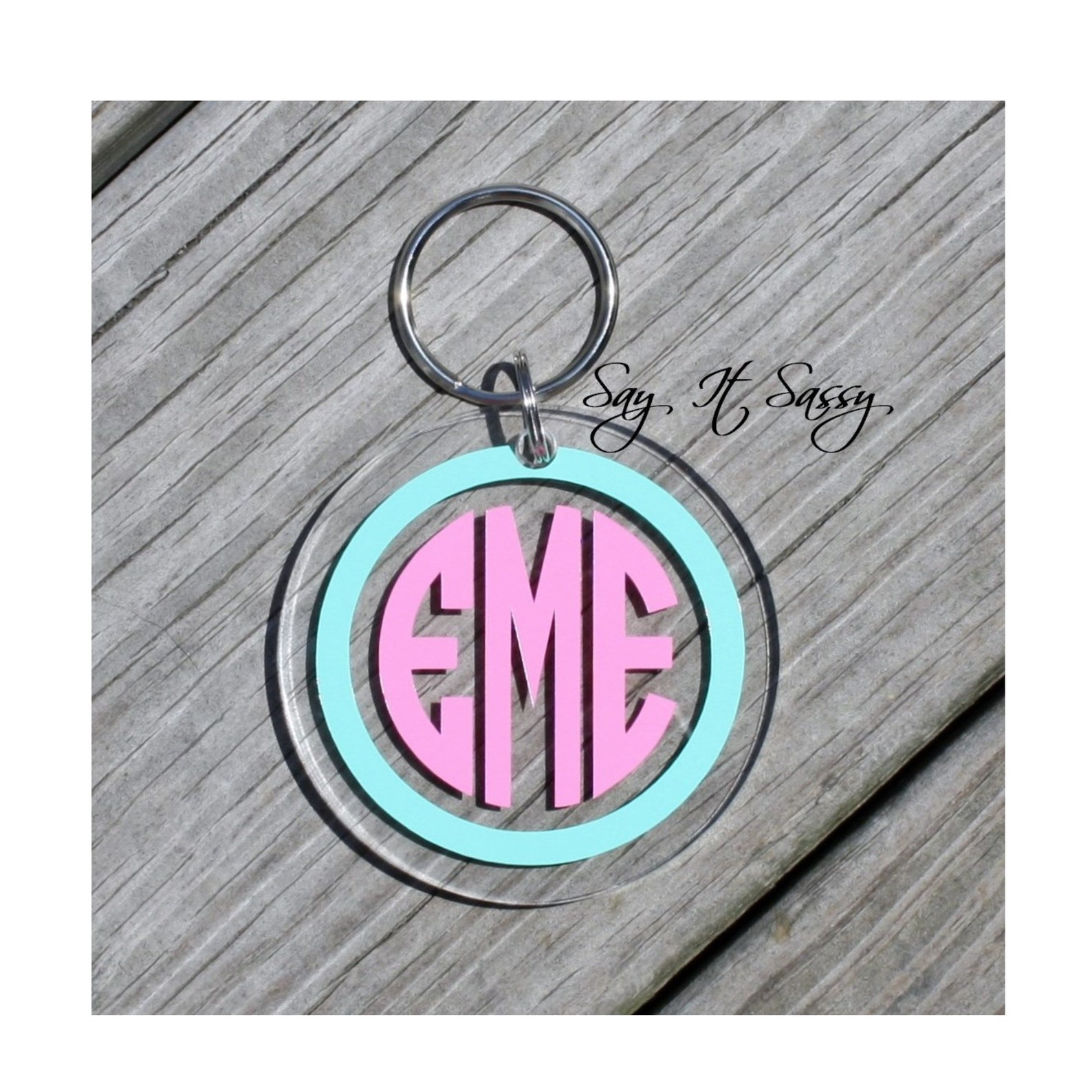 Circle Monogram Keychain Acrylic Keychain Personalized Key Etsy