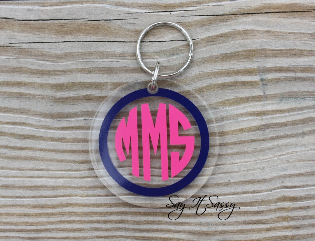 Circle Monogram Keychain, Round Acrylic Personalized Key Chain - Etsy