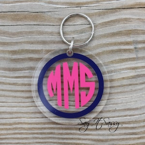 Circle Monogram Keychain, Round Acrylic Personalized Key Chain