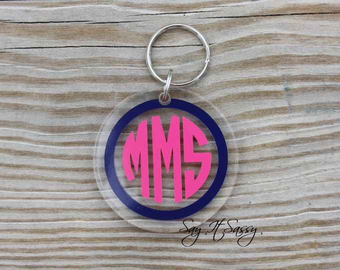 Circle Monogram Keychain, Round Acrylic Personalized Key Chain