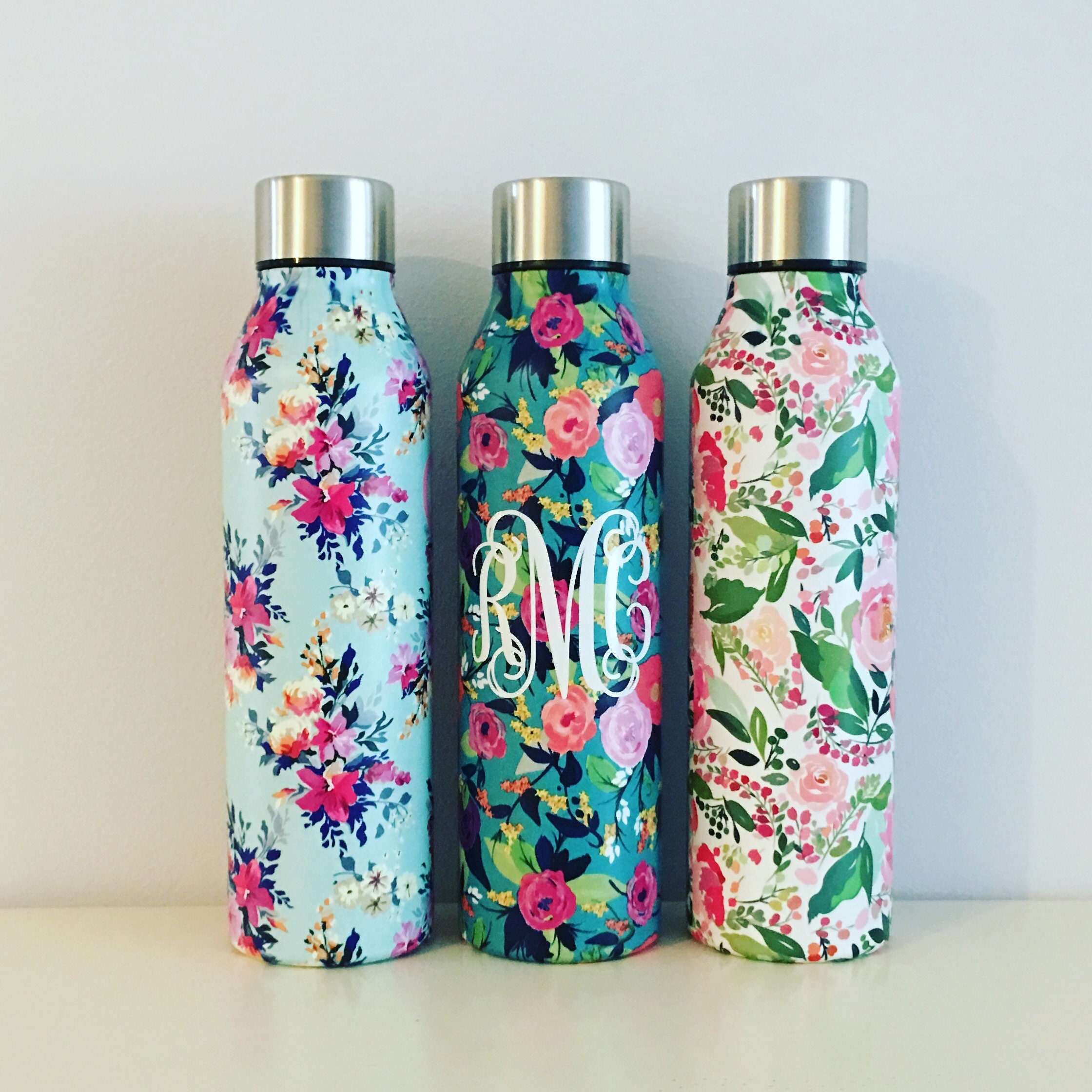 Floral Water Bottle Floral Stainless Steel Water Bottle Etsy