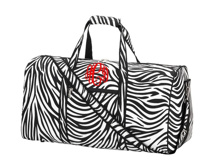 Personalized Duffle Bag, Overnight Bag, Zebra
