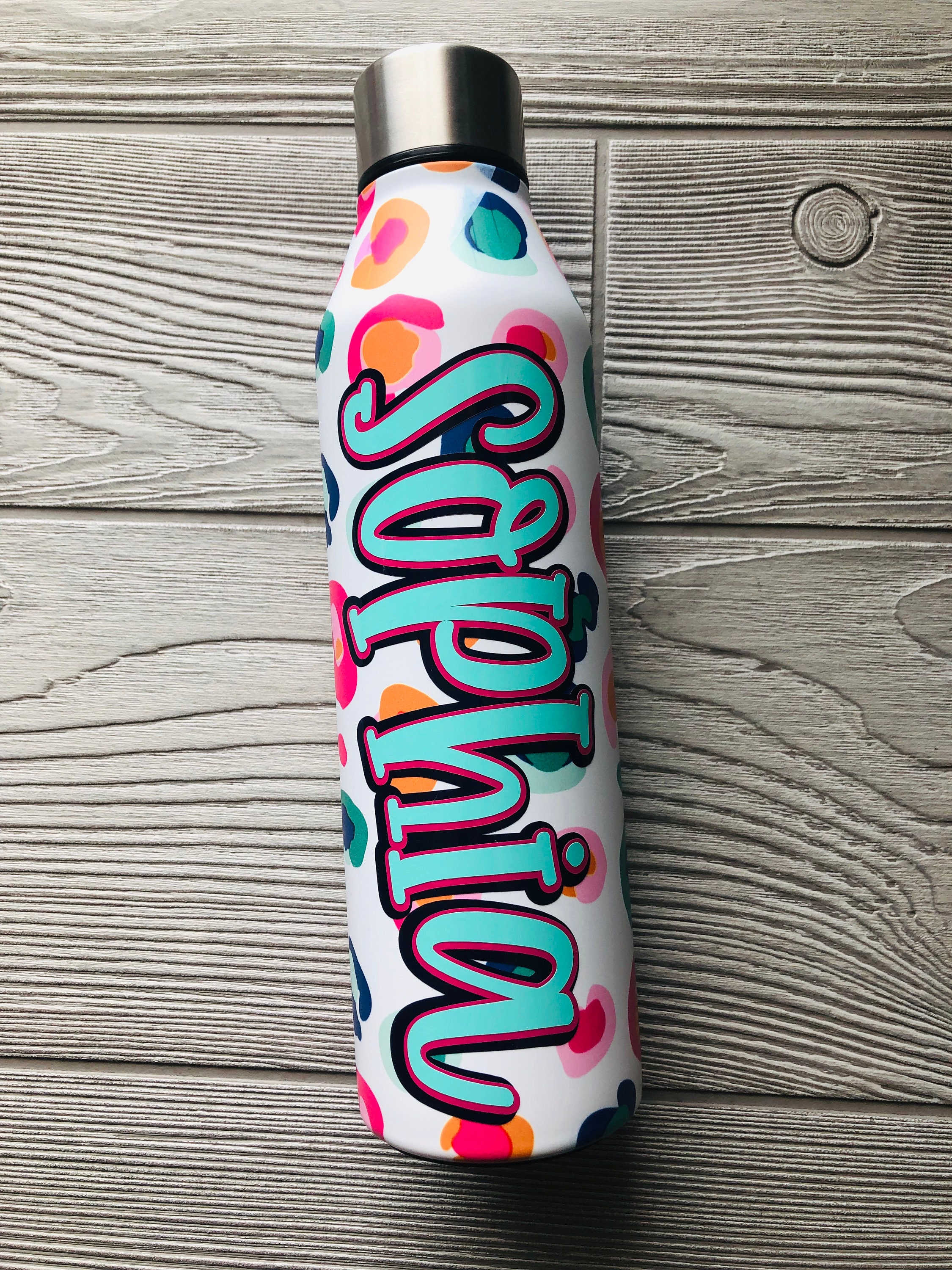 Leopard Water Bottle, Monogram Leopard Water Bottle, Leopard Print