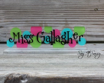Personalized Desk Name Plate, Teacher Gift, Polka Dot Desk Name Plate, Desk Nameplate, Desk Accessory, Acrylic Nameplate