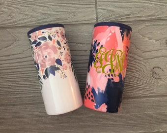Floral Skinny Can Cooler, Can Cooler, Personalized Can Cooler, Drink Sleeve, Stainless Steel Can Cooler, Gift for Her, Skinny Can Hugger