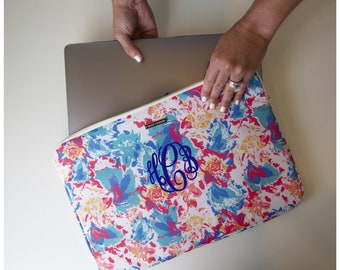 Laptop Sleeve, Monogrammed Laptop Case, Laptop Bag, Laptop Carrying Case, Floral Laptop Bag