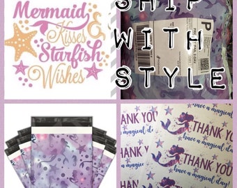 25 Purple Mermaids 10x13 Thank You Stickers ++