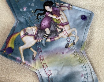 10.25"   Girl on horse on cotton     Top reusable cloth pad ( Heavy) second********