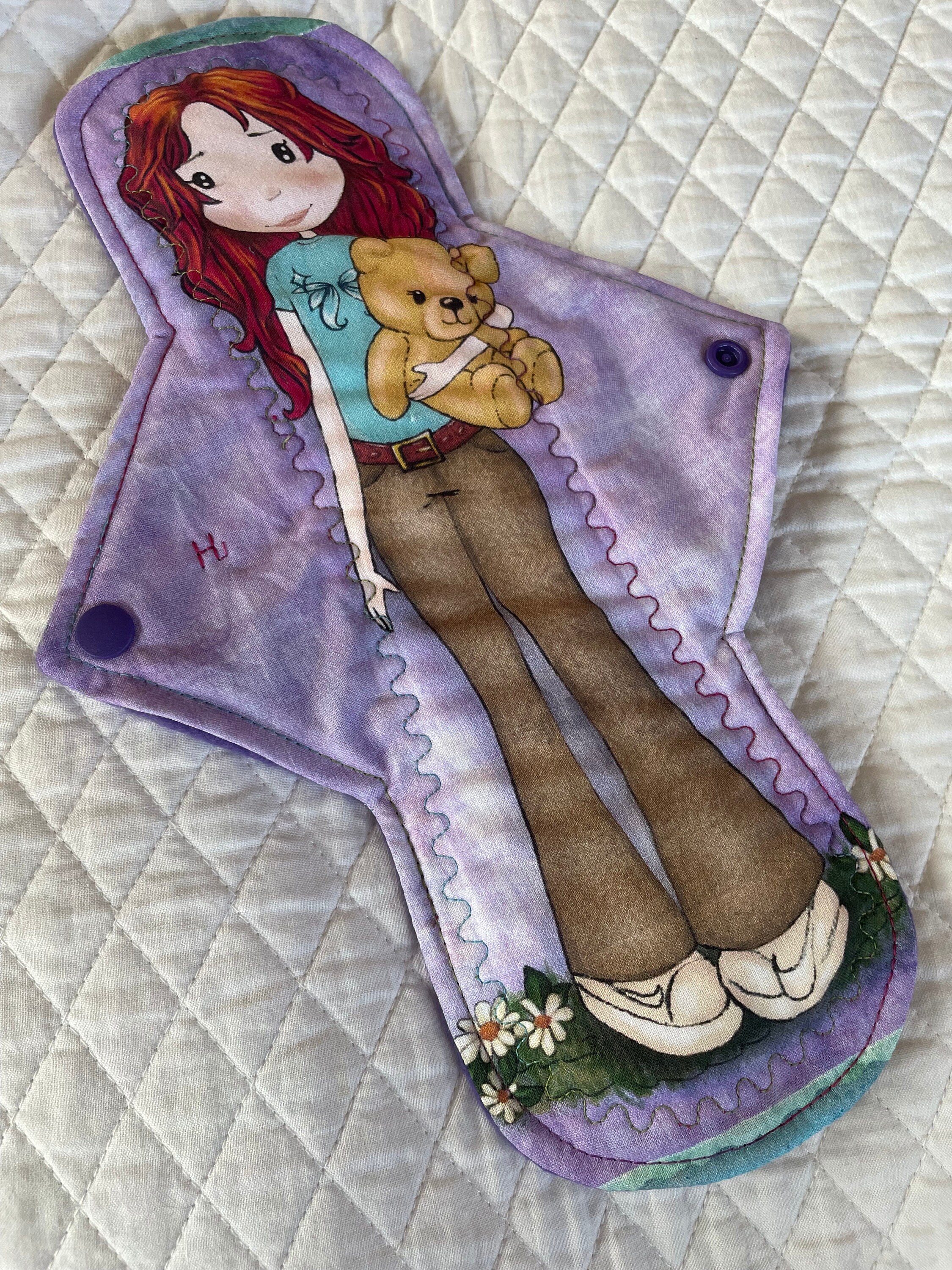 12"   New fabric Girls on  cotton     Top reusable cloth pad (Heavy)