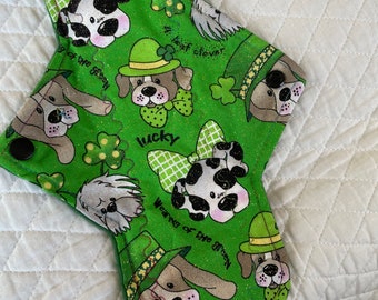 10.25"  Dogs celebrate St Patrick day on  cotton   Top reusable cloth pad (Regular )