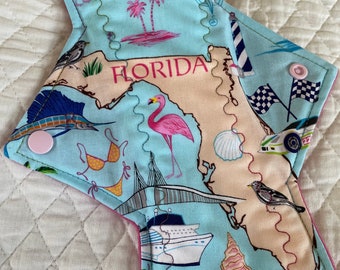 10.25" Vacation in flordia   On cotton Top reusable cloth pad ( regular )